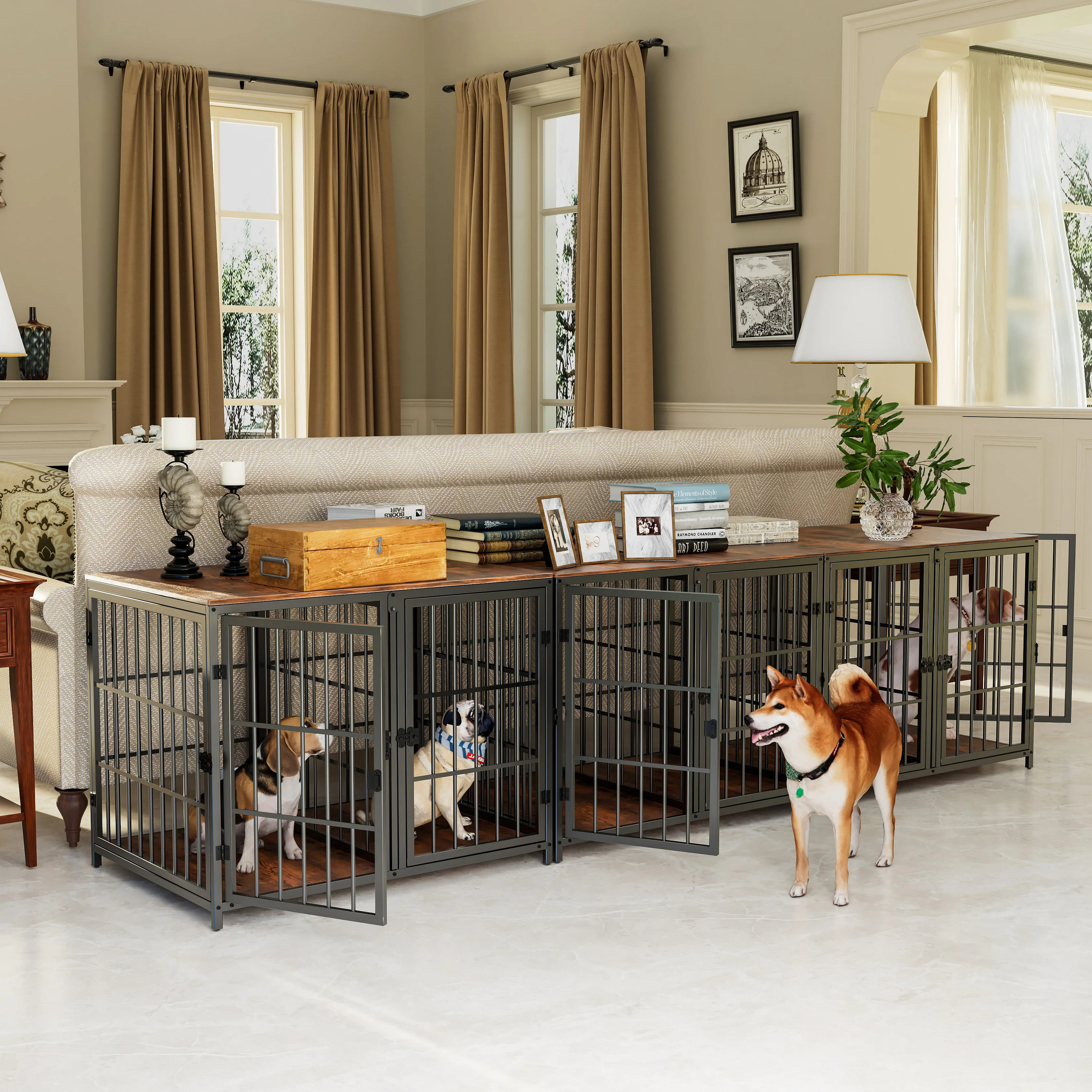 Dog Crate Furniture Heavy Duty Dog Kennels, End Side Table, Wooden Dog House for Small Medium Large Dog Chew-Resistant