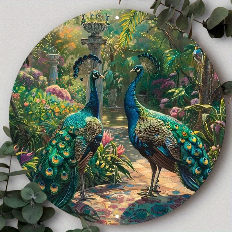 

Peacock Metal Wall Art Sign, Round Aluminum Waterproof Wall Decor for Home, and Tavern, Circular Peacock Wreath for Decoration