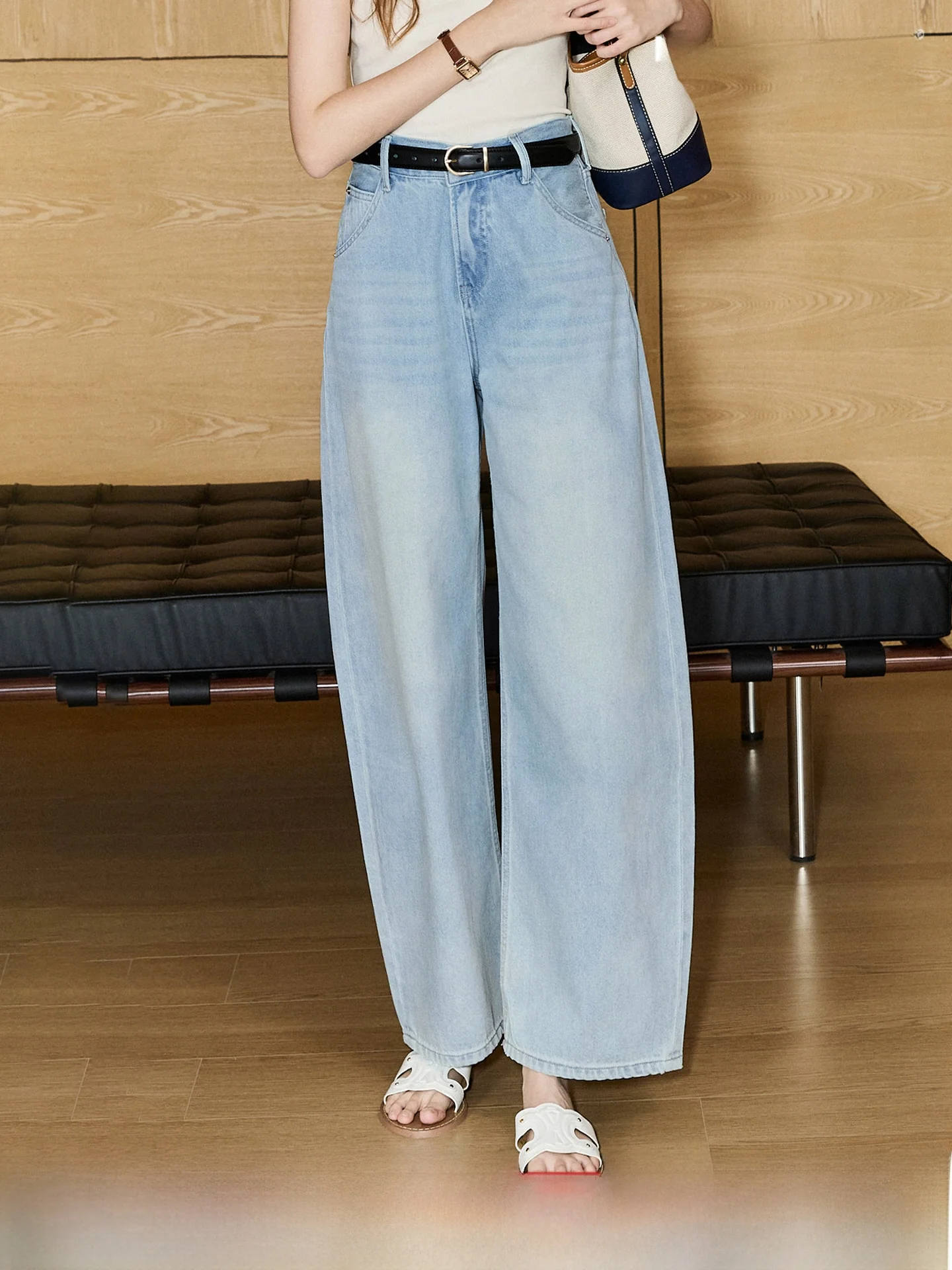 

KUHNMARVIN Wide Leg Denim Jeans Women's Spring 2026 Street Style Straight Casual Pants Cotton Polyester Regenerated Fiber