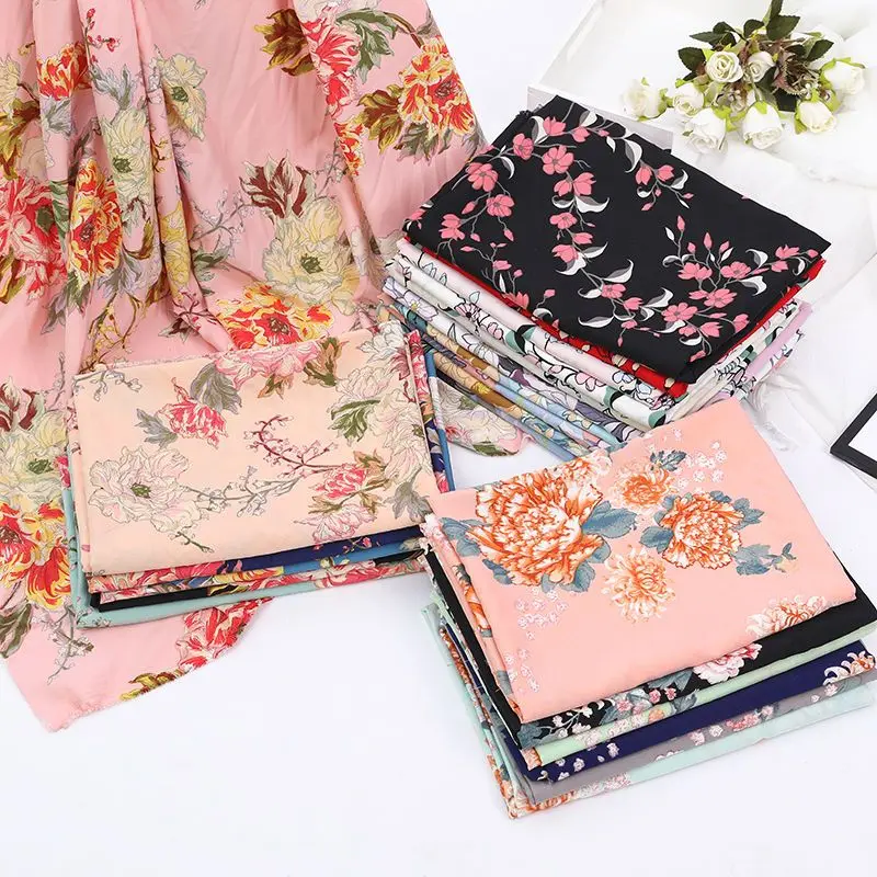 Opaque Printed Floral Chiffon Fabric By Meters for Clothes Dresses Sewing Fashion Colourful Peony Flower Pattern Cloth Soft Thin