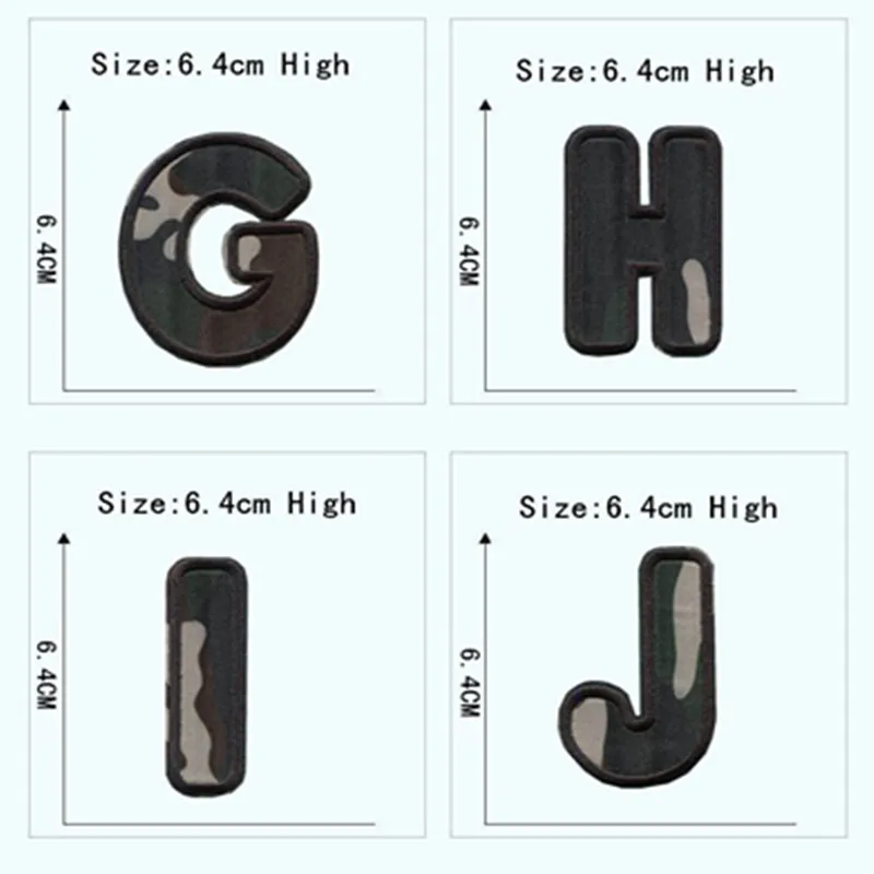 6.4cm Camouflage Embroidered ABC DEF Letters Iron On Patches Kids Clothing Sew Name Badge Figures Hat Applique Alphabet Sticker