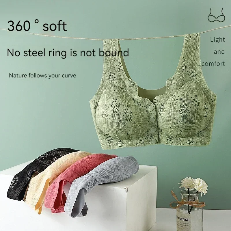 Front Open Button Breastfeeding Bra Thin Lace Cordless Women's Bra Laceactive Bra Seamless Women's Big Size Underwear Corset