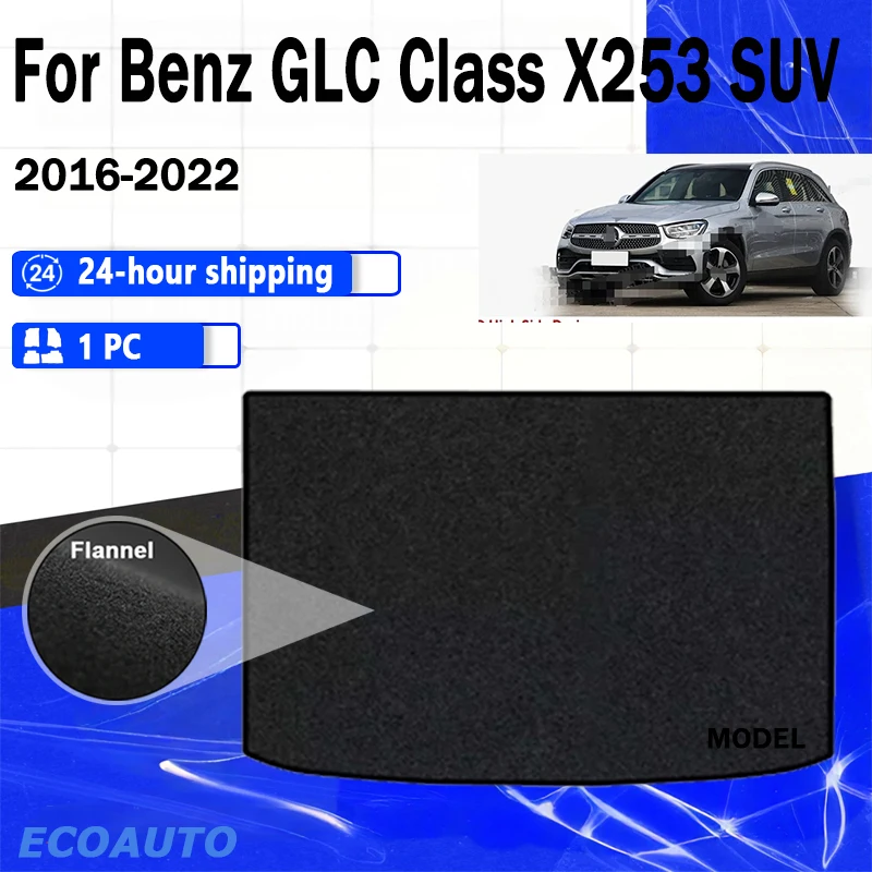 Flannel Rear Trunk Mat For Benz GLC Class X253 SUV 2016-2022 Boot Cargo Liner Tray Trunk Luggage Floor Carpet Pad BLACK