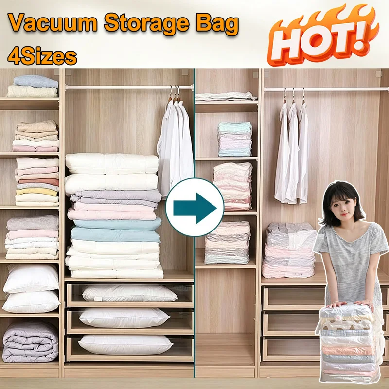 8Pcs Thickened No‑Pump Vacuum Storage Bags Space Saver Compression Bags for Clothes Quilt Blanket Wardrobe Household Organizer