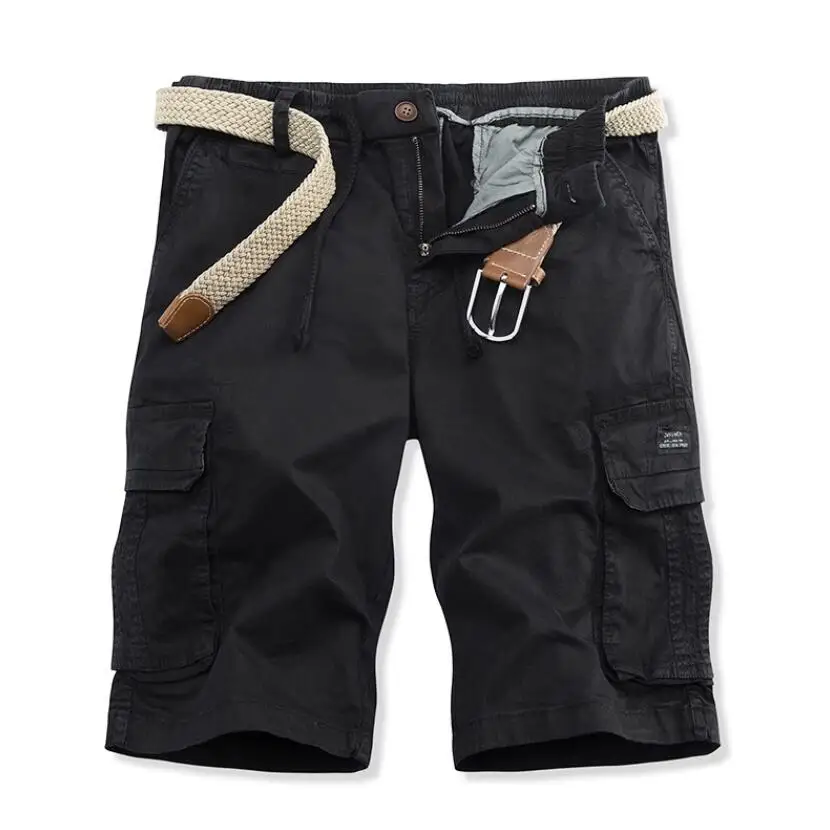 Men Cargo Shorts Multi Pocket Pants Summer Male Cotton Casual Tool Shorts High Quality Man Military Loose Cargo Pants No Belts