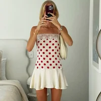 Lace Polka Dot Mini Skirt Sexy Patchwork Backless Slim Fit Camisole Dress Summer Fashion Retro Pure Desire Satin Soft Skin-Friendly A-Line Party Vacation Dress - Image 5