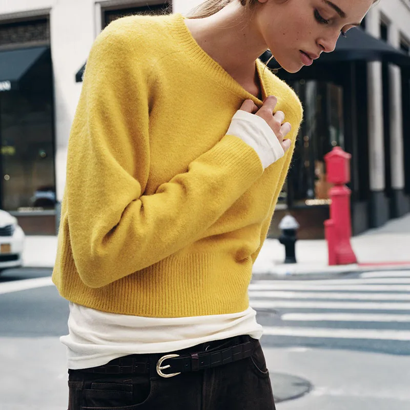 เสื้อสเวตเตอร์ถักนิตติ้งทรงกลมแบบนุ่มสบาย สไตล์ลำลองสำหรับผู้หญิง รุ่นใหม่ล่าสุดสำหรับฤดูใบไม้ร่วง เหมาะสำหรับวัยรุ่นหญิง