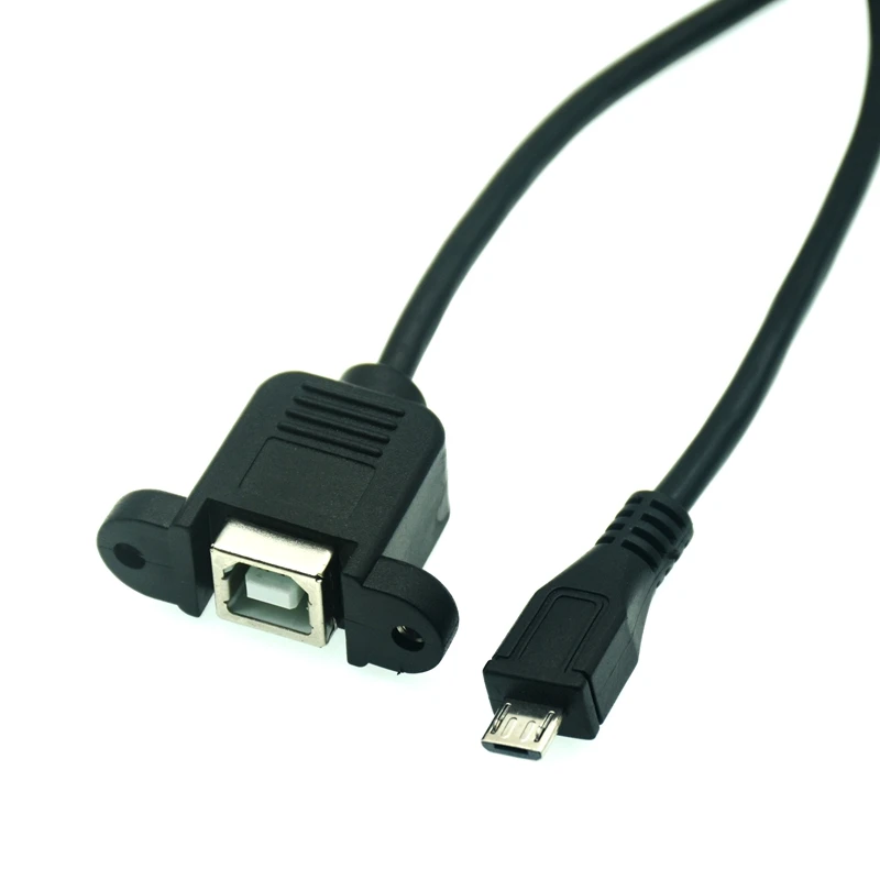 90 Degree Left Angled Micro-USB 5pin Micro USB 2.0 Male to USB2.0 B Type Female Connector Cable With Panel Mount Hole cable 0.3m