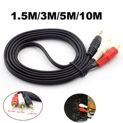 Long Length 1.5/3/5/10M 3.5 MM Male Jack to AV 2 RCA Male connector cable Computer Audio Line for Phones TV Sound Speakers J17