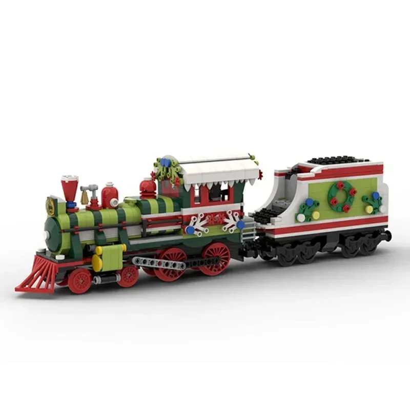 City Car Model MOC Building Brick A Small Train Painted For Christmas Modular Technology Gift Holiday Assemble Children Toy Suit