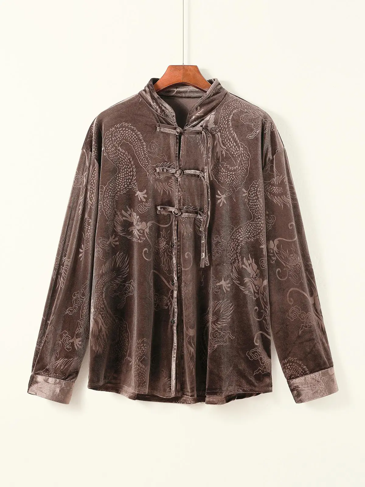 

New Chinese Sle Men's Tea Costume Jaet Autumn Velvet Retro Tang Costume Dragon Pattern Embroidery Tai Chi Suit Loose Fit