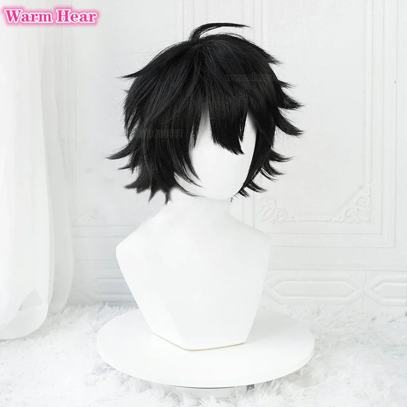 Cabelo Sintético Anime L.Lawliet, Peruca Curta Preta, Resistente ao Calor, Homem Halloween Party, Boné de Peruca Unisex, L 35cm