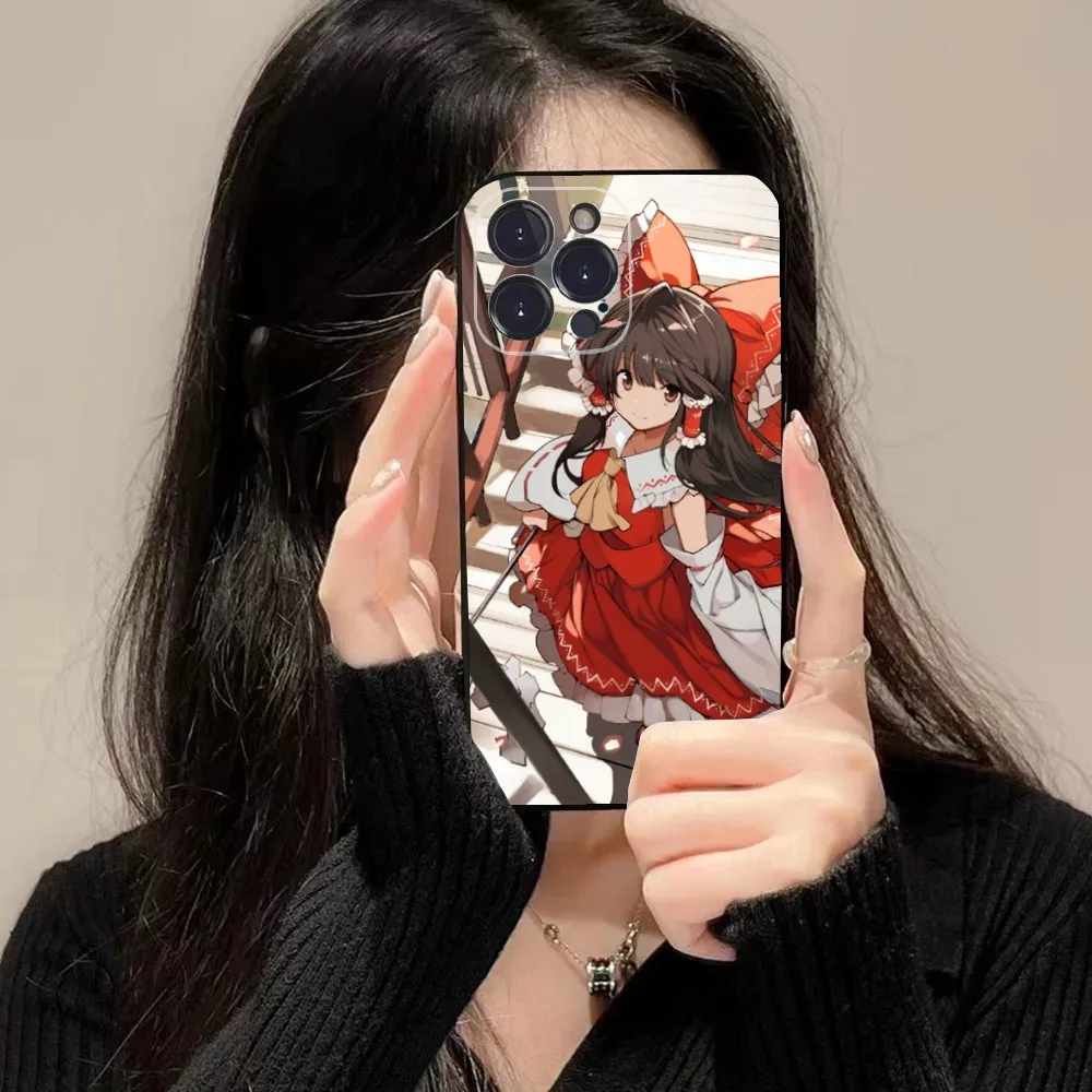 Reimu Hakurei T-TouHou P-Project Phone Case For iPhone 16 15 14 13 12 11 Plus,Pro Max,XS,X,XR,SE,Mini,8,7 Soft Silicone Black