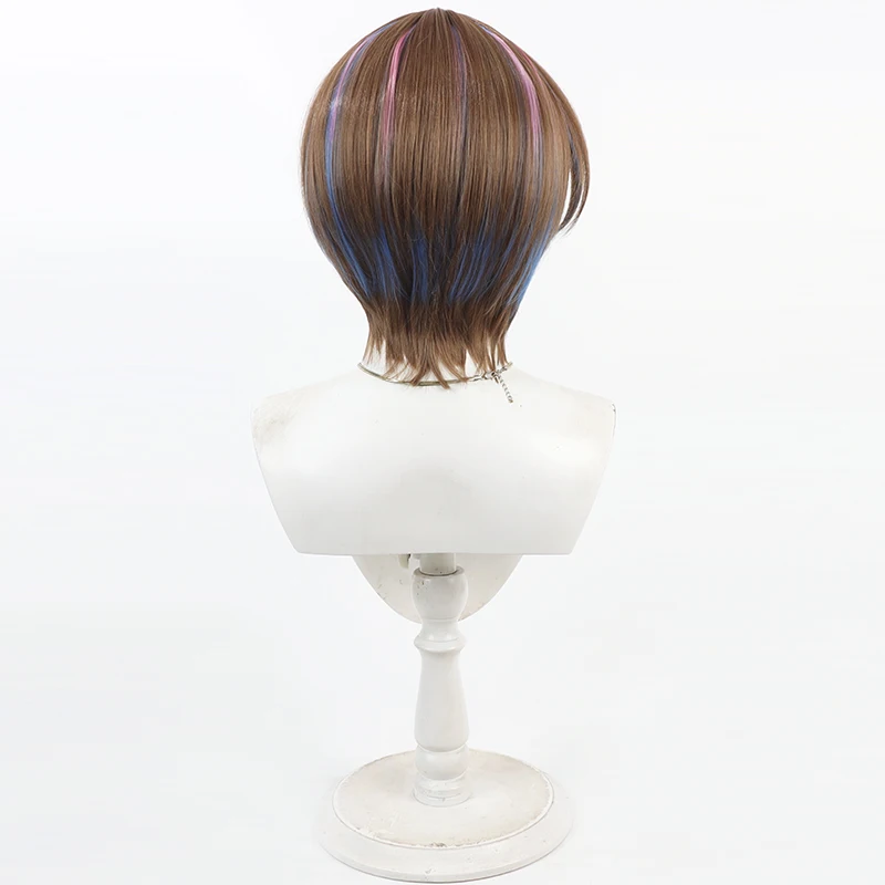 YouTuber virtuel idole VTuber Cosplay cheveux bruns reflets perruque Cos accessoire homme femmes Halloween carnaval fête