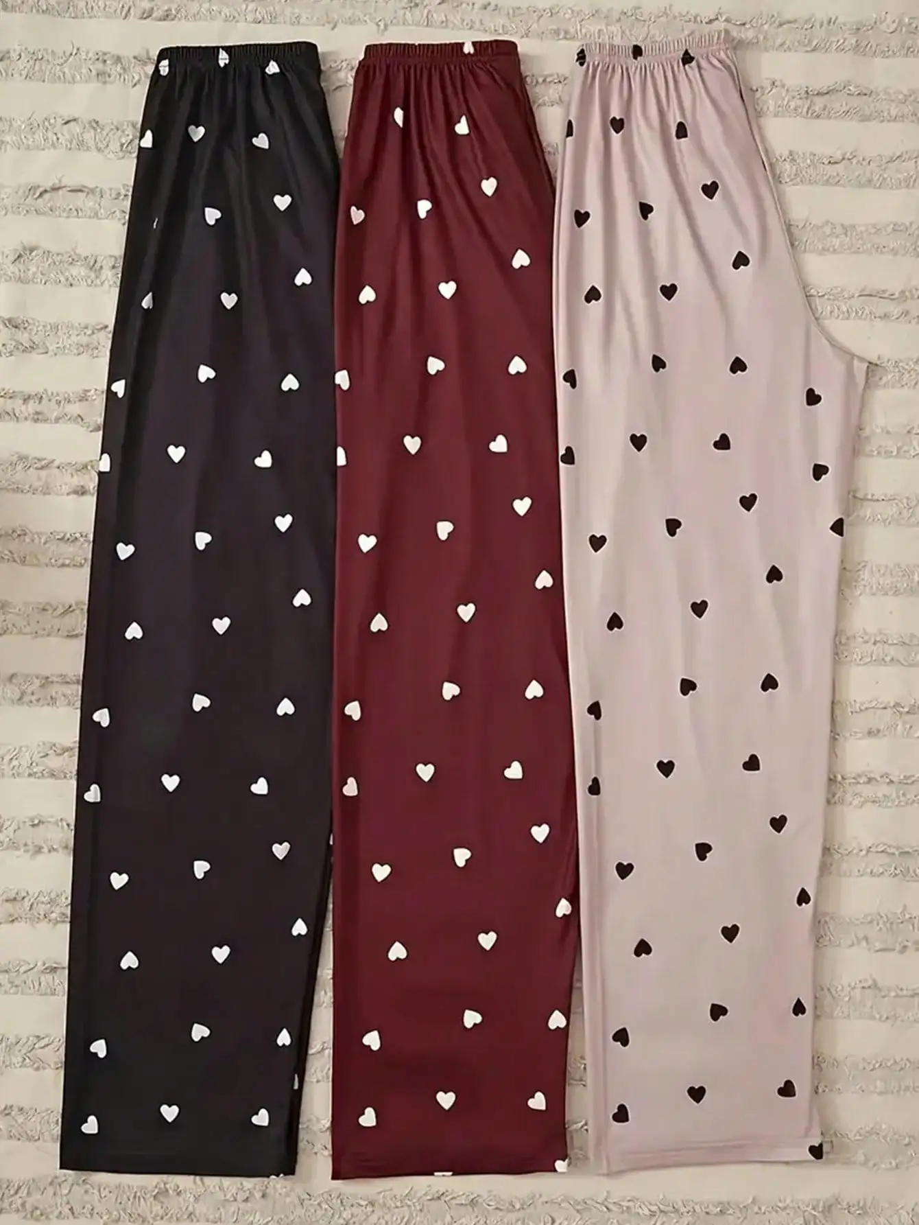 3 PCS Sets Women's Pajamas Sleep Bottoms Allover Heart Print&Love Print Comfortable Charming Bow-Waist Comfy Pants
