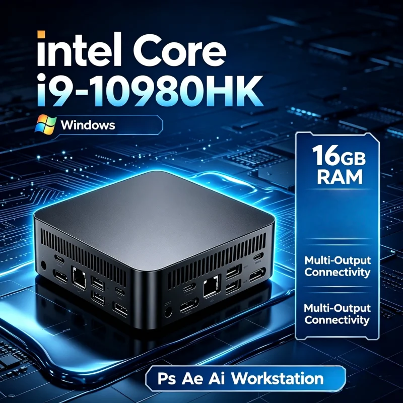 인텔 코어 i9 10980HK 미니 PC, 8코어, 16스레드, 16GB RAM, 1TB/2TB SSD, 트리플 4K 지원, 게이밍 및 업무용, 최고 성능을 자랑하는 울트라 맥스 프로 모델.