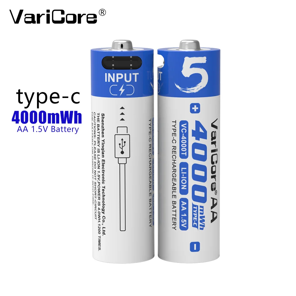 VariCoreAA 1,5 В 2 шт./карта 4000 МВтч USB перезаряжаемая литиевая батарея светодиодный индикатор для камеры/игрушки/фонарика