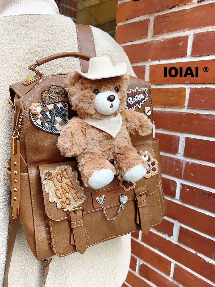 Cute Retro Artistic Style Women's Backpack IOIAI Design Luxury Lightweight High Aesthetic Value Bookbag Gift for Teenagers
