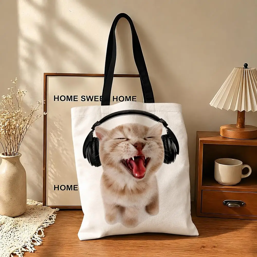 Y2K Meme Cat Cactus Halloween  Storage Bags Tote Storage Bags Multifunctional for School Shopping Travel and Work