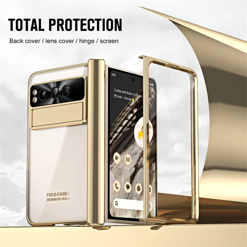 

Electroplated Transparent Phone Case For Google Pixel Fold Shockproof Stand Folding Phone Cover Accessories
