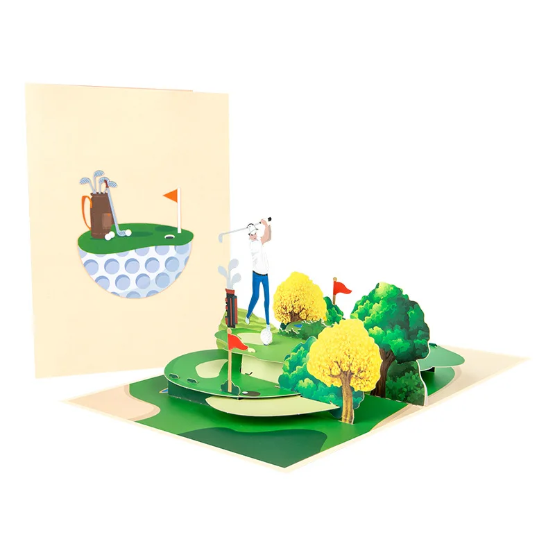 

Pop up 2024 creative 3D greeting card sports cards golf handmade gift paper carving gifts thank you cards for business
