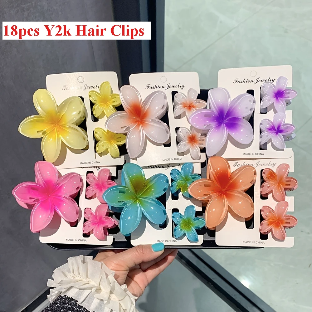 

18pcs Hawaiian Flower Y2k Hair Clips Colorful Plastic Hair Accessories Accents Weddings, Parties, Beach Days, and Everyday Style