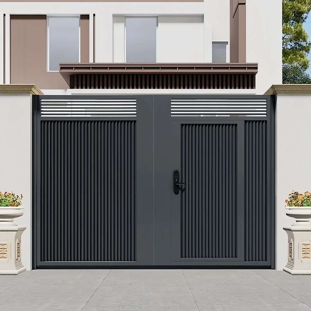 *& Driveway Entry Gates Aluminum Double Swing Door Automatic Modern Security Outdoor*&