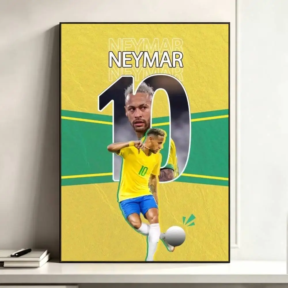 N-Neymar Jr 10 Brazil Football  Poster Waterproof Wall Art Sticker For Bar Living Room Vintage Decor High Quality Print Gift
