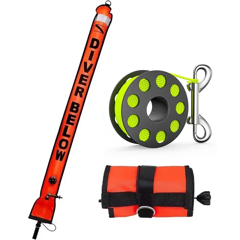 Scuba Surface Marker Buoy (SMB)  with Diving spool Inflatable Dive Float Marker Buoy Hi-Visibility Reflective Band Buoy