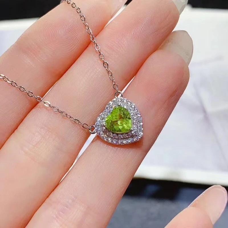 

Heart Gemstone Silver Pendant Natural Peridot Necklace Pendant 6mm 0.6ct Genuine Peridot Jewelry Gift for Girlfriend