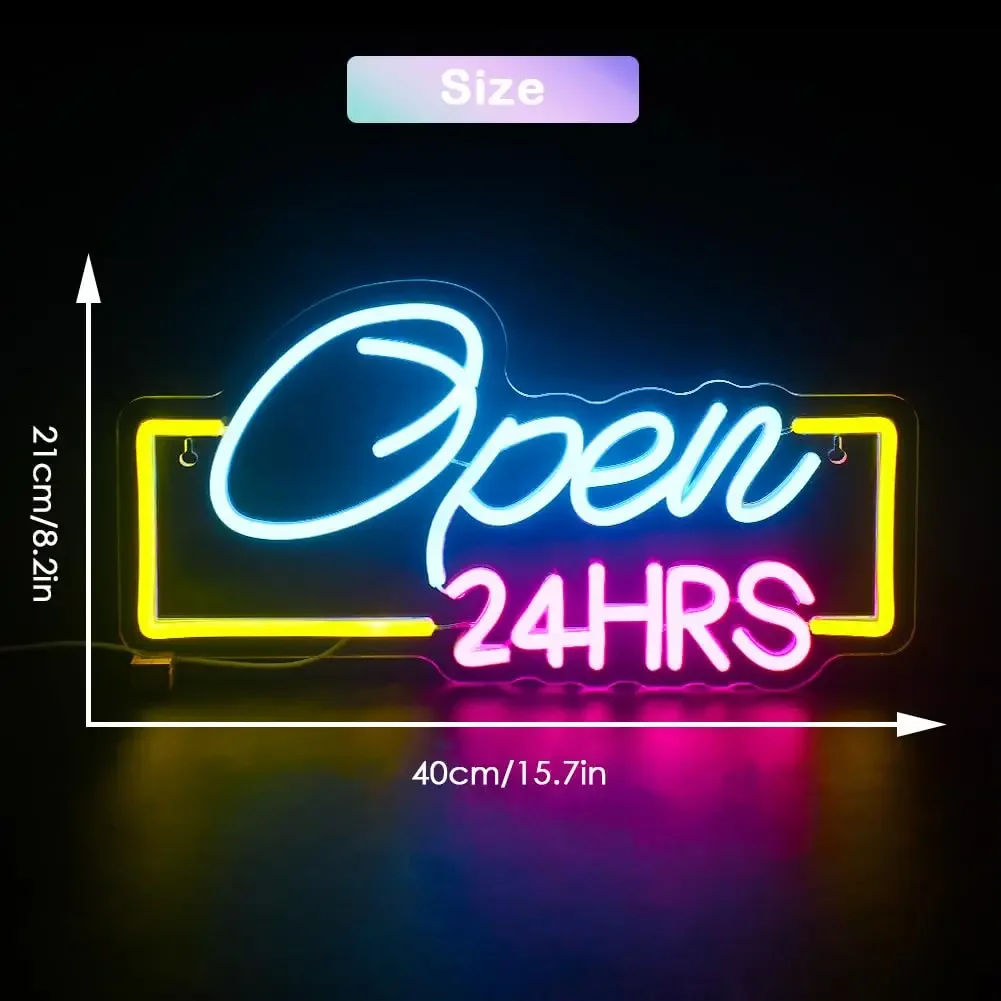 Open 24 HRS Neon Sign Led Neon Lights USB Light Up Signs for Wall Decor for Business Bedroom Home Bar Shop Salon Hotel