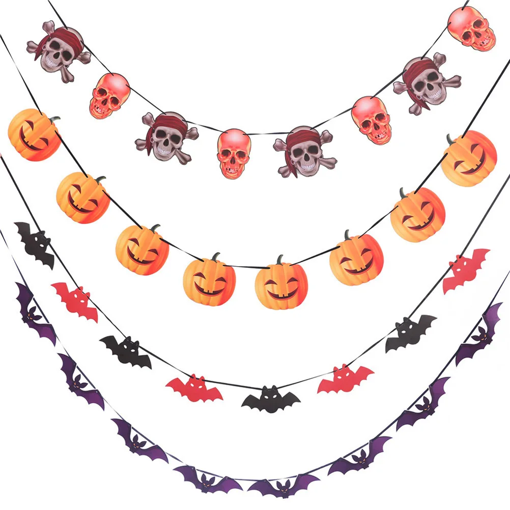

Halloween Banner Bat Pattern Hanging Garland Party Bunting Horror Decorations For Home School Office Window Garden Porch
