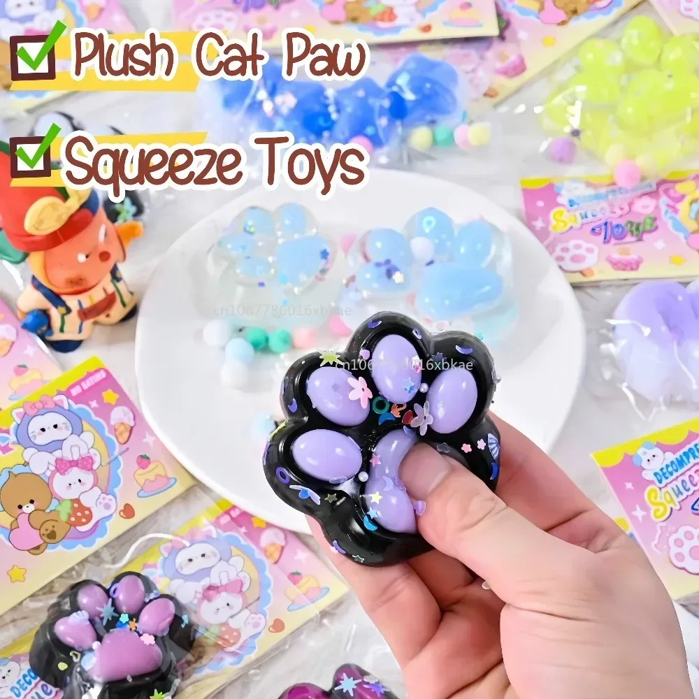 Kawaii Cat Paw Mochi Squishy Fidget Toys Cute Plush Sensory Silicone Slow Rebound Pinch Decompression Toy Stress Release Toys