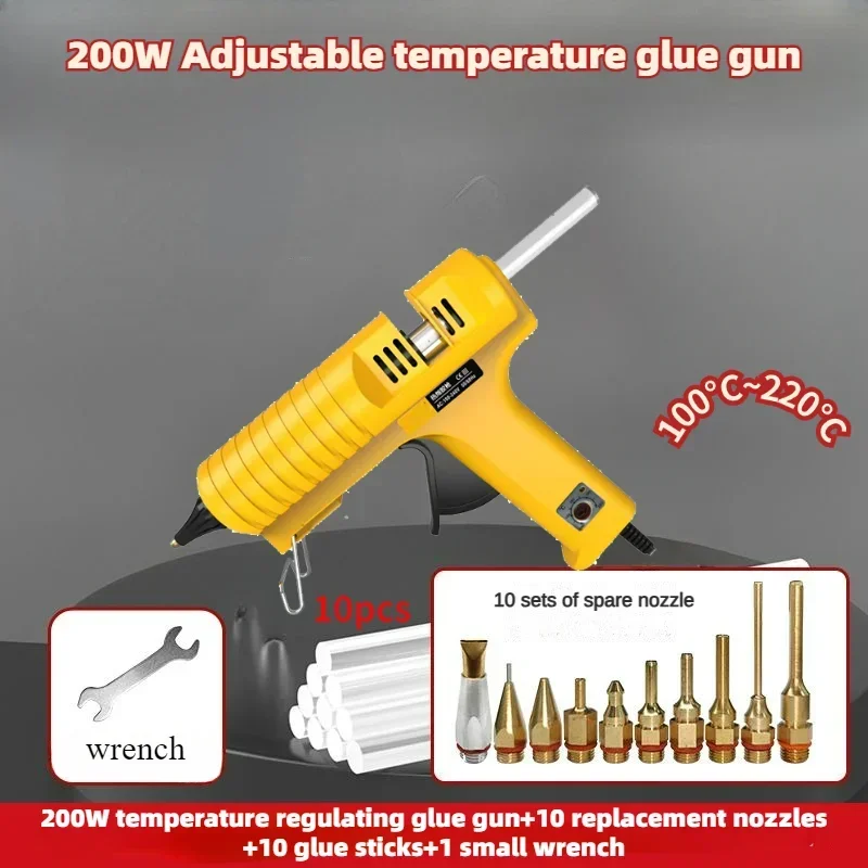 Hot Glue Gun 11mm Adjustable Temperature with Nozzle,200W Profeesional Silicone Gun Black/Yellow,Home DIY Electronic Maintenance