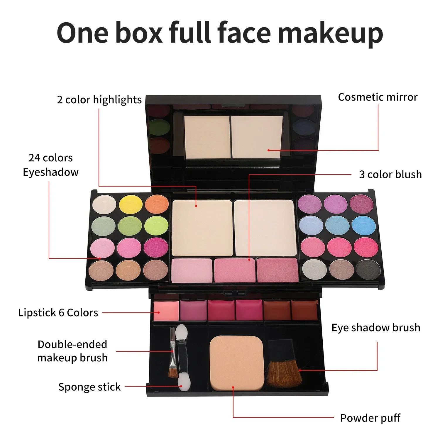 Make-up-Sets, komplette Sets für Frauen, multifunktionale All-in-One-Box, 35 Farben, Gesicht, Lippenstift, Lidschatten, Augenbrauenpinsel, Make-up-Palette