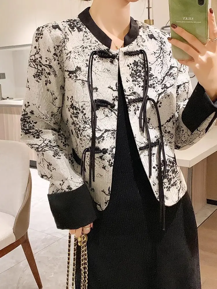 Improved National Style Vintage Modern Hanfu Embroidery Women Jacket Black Chinese Tang Suit Top Women Spring Autumn New