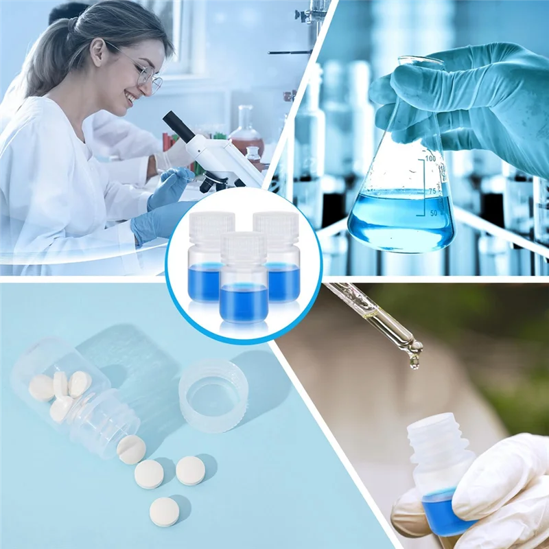 12개 알약 병 샘플 병 넓은 입구 시약 병 플라스틱 나사 캡 샘플 용기