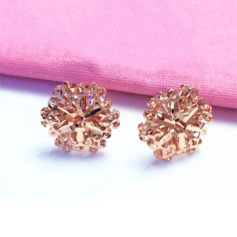 Creative 585 purple gold snowflake ear studs 14K rose gold fashion earrings for women new light luxury party jewelry gift
