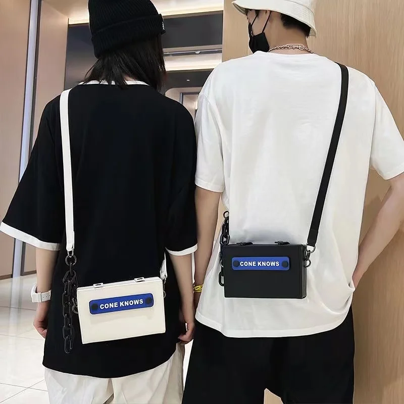 Trendy Simple Men's Small Shoulder Bag Hip-Hop Streetwear Personality Box Bags for Men Suitcase Shape Bag Crossbody Bags Women