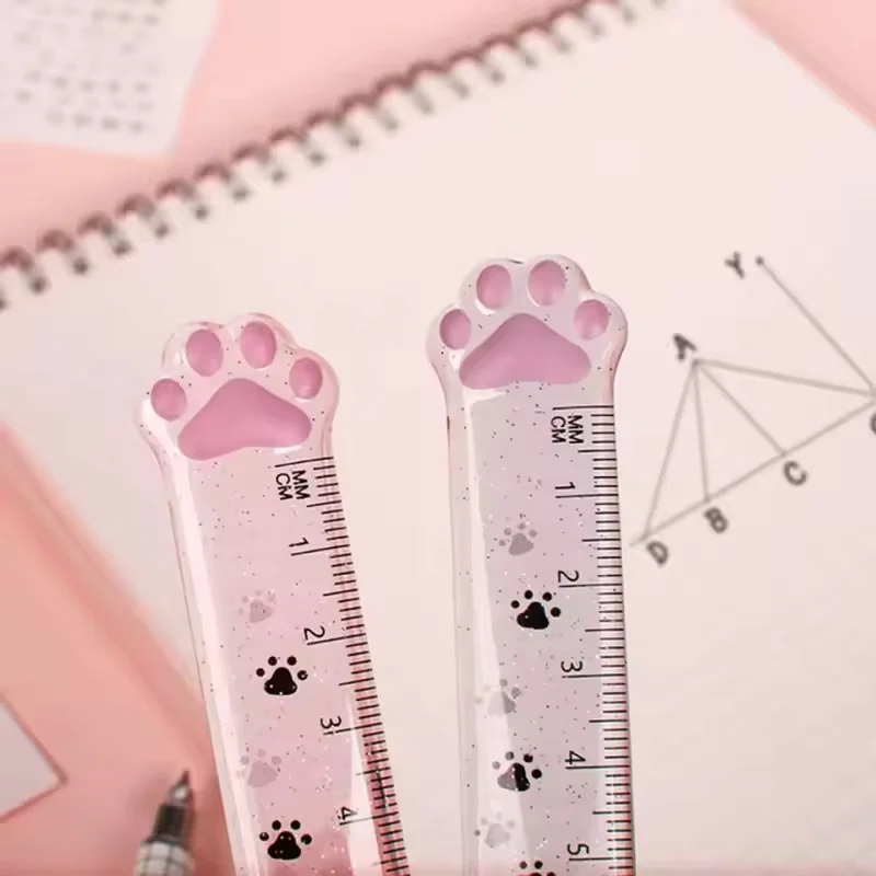 15cm Cat Paw Plastic Straight Ruler Transparent Aesthetic Measuring Ruler Student Daily Study Stationery Supplies