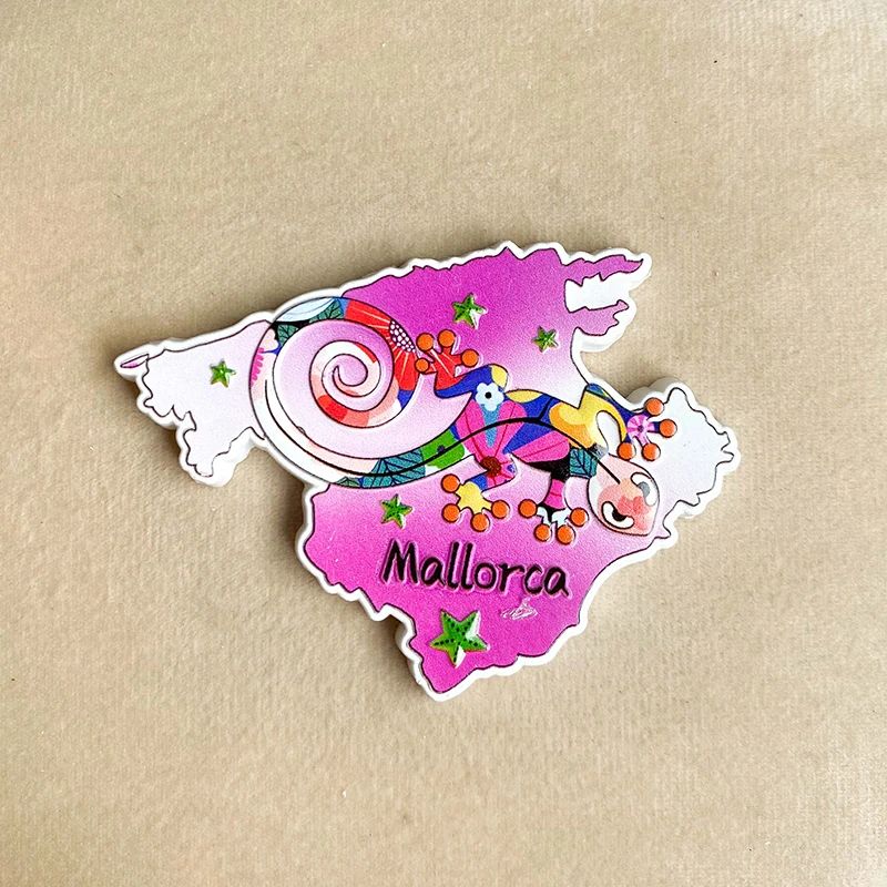 

Mallorca, Spain Souvenir 3d three-dimensional decoration with hand gift pink map magnetic refrigerator magnets
