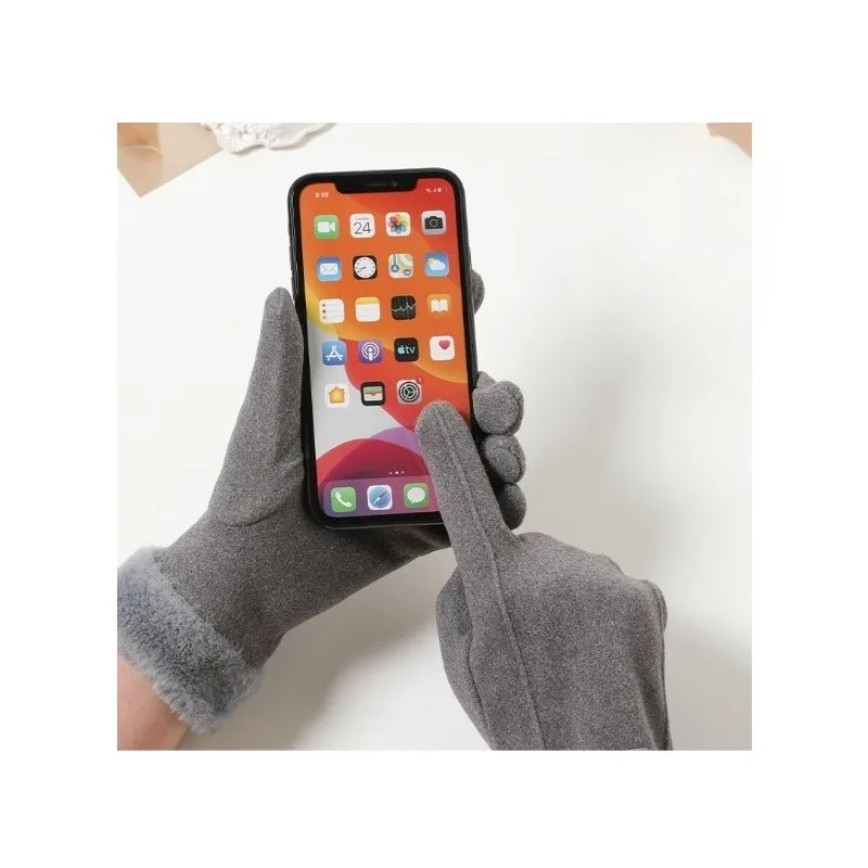 Gants chauds pour femmes, à la mode et mignons, doublés de polaire brodés, épais, résistants au froid, pour écran tactile de cyclisme