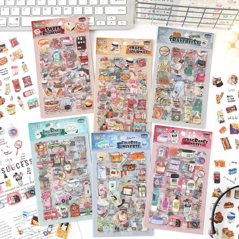 6-teiliges Kawaii-Cartoon-Aufkleber-Set, selbstklebend, für DIY, Scrapbooking, Tagebuch, Album, Scrapbooking, Material, Bastelbedarf