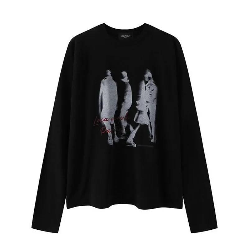 أمريكا الجرونج نمط كم طويل تي شيرت فريد مجردة الظل أبيض وأسود فضفاض صالح تيز ريترو الشارع الشهير للجنسين قمة الموضة #1