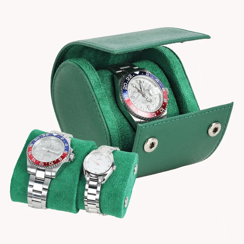 Cross-patterned top-grain leather scratch-resistant mechanical watch storage box with removable pillowcase, portable unisex watc