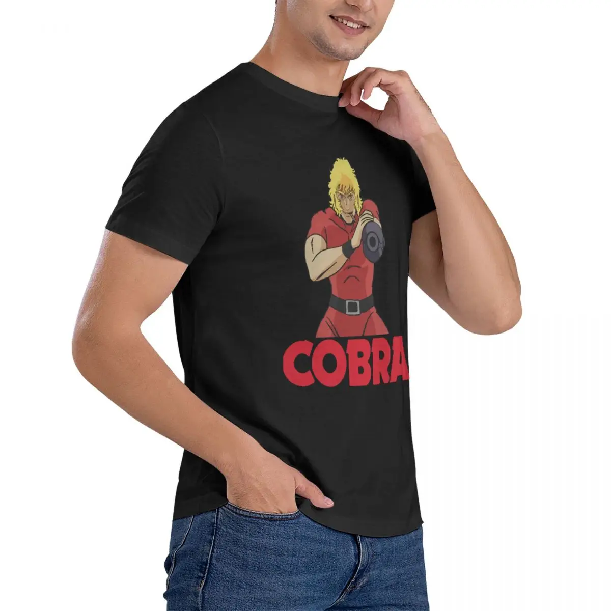 Anime Space Adventure Cobra Mens Clothing Printed Cotton T-Shirt Streetwear Tops Tees For Men