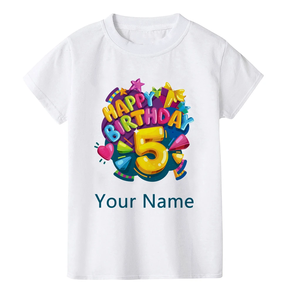 Camiseta personalizada do aniversário para crianças, roupa do aniversário para meninos, nome do número, desenhos animados, número 1, 2, 3, 4, 5, 6, 7, 8, 9, gráfico