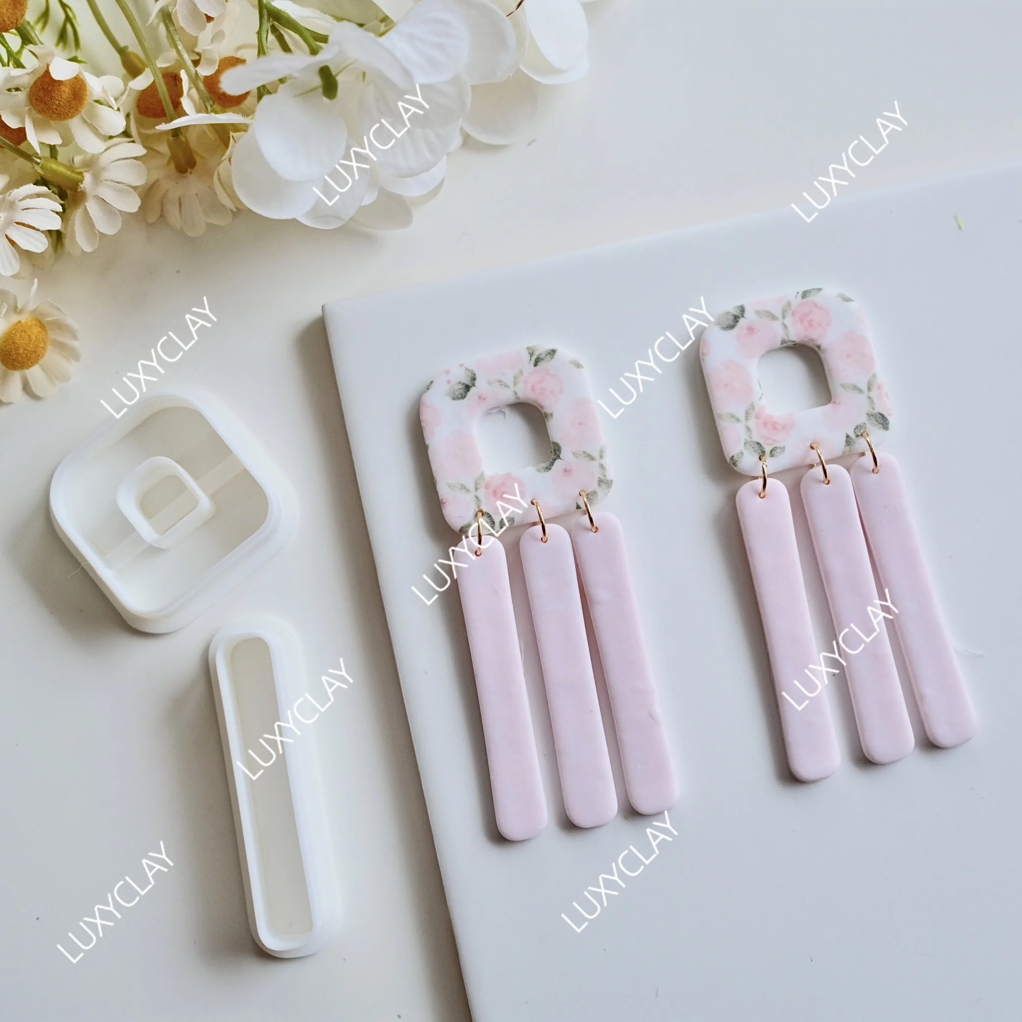 2Pcs Skinny Rectangle & Square Shape Polymer Clay Earring Cutters Set, Tassels Shaped Clay Cutters Jewelry Making Tools,