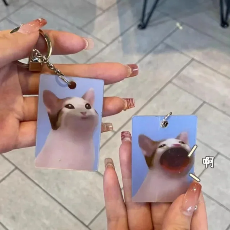 Creative Funny Pok Mouth Cat Shakes Dynamic Changeable Funny Personalized Keychains Acrylic Lovely Playful Interesting Key Ring