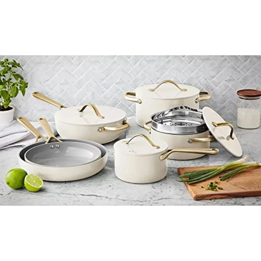 11-Piece Modern Ceramic Cookware Set In Cream 2x3x6